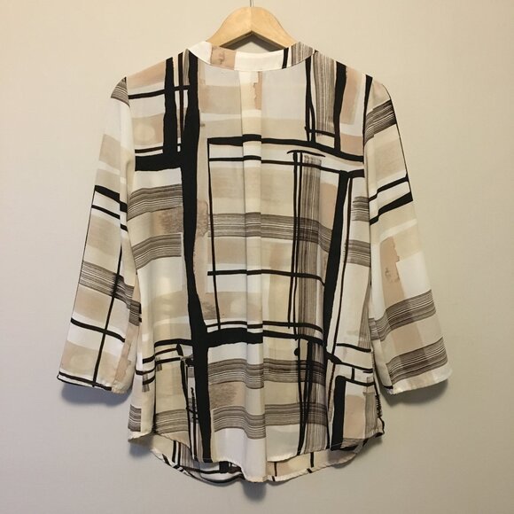 le chateau Abstract Colourblock Print Semi Sheer Button Down Tunic Blouse - Picture 2 of 16